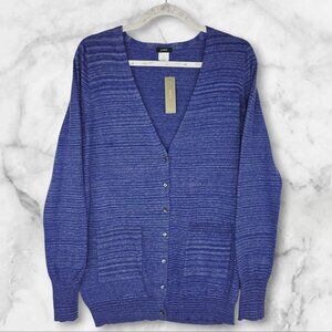 J.CREW Women Blue 100% Cotton Long Sleeve Button-Down Cardigan Sweater Size‎ M